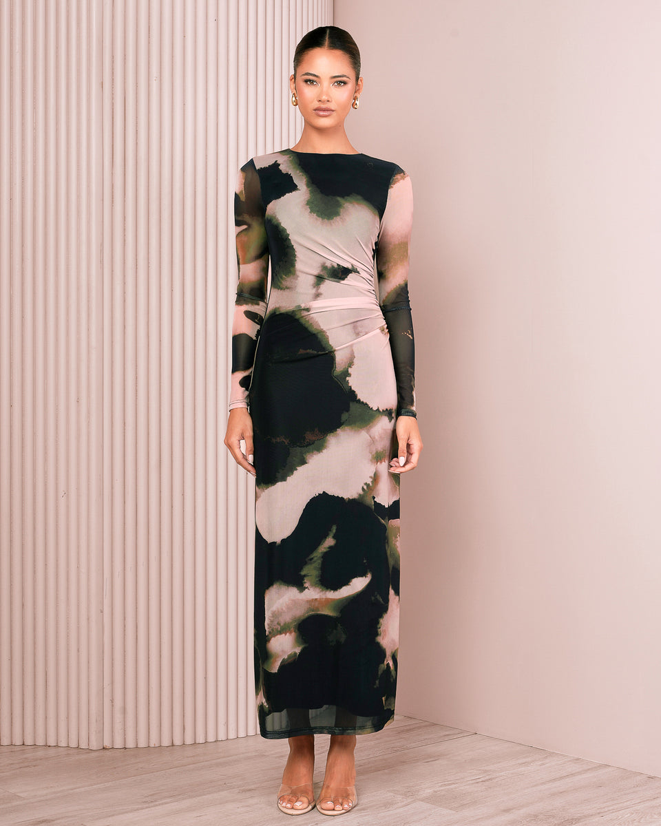 chinese dress ladies Heavy Heart Black Cowl-Neck Long-Sleeve Maxi Dress – Club L London main image 1