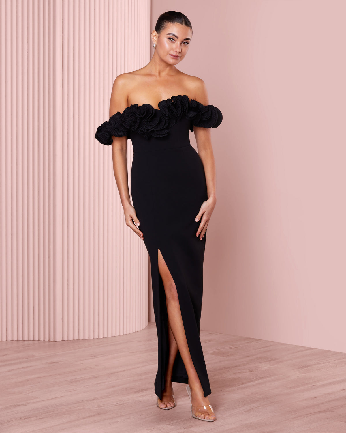 Ziva Frill Off Shoulder Gown