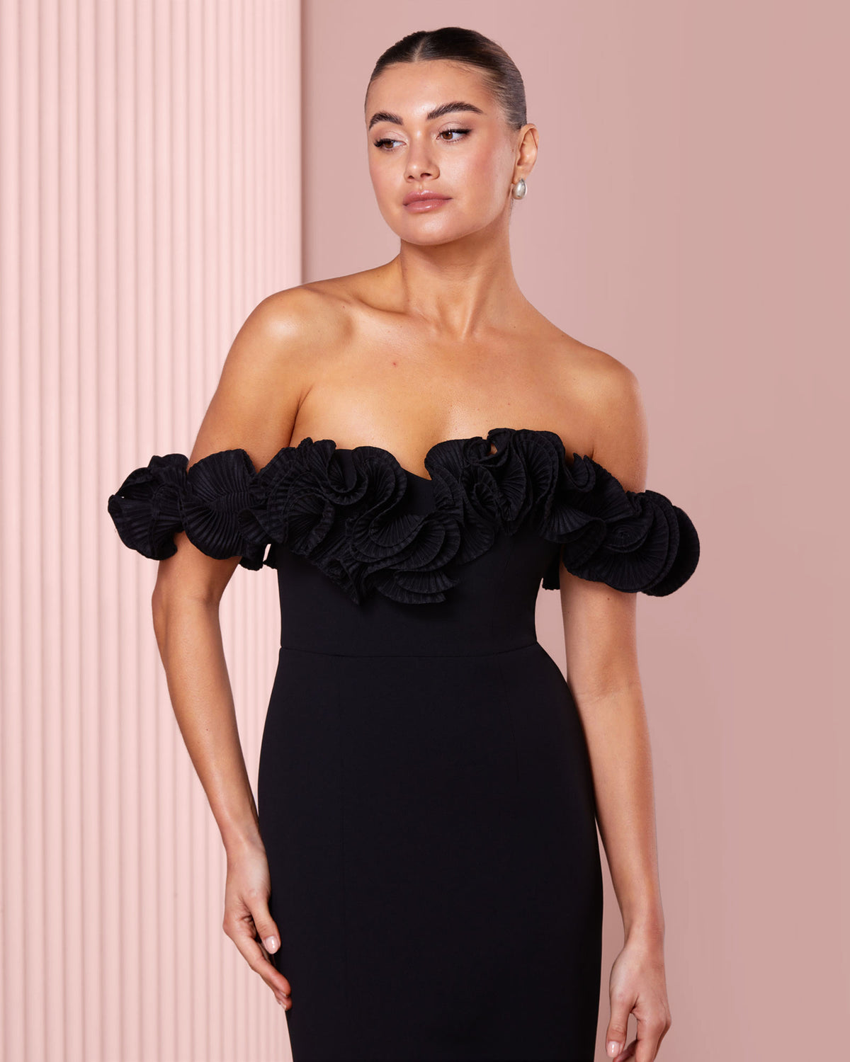 Ziva Frill Off Shoulder Gown