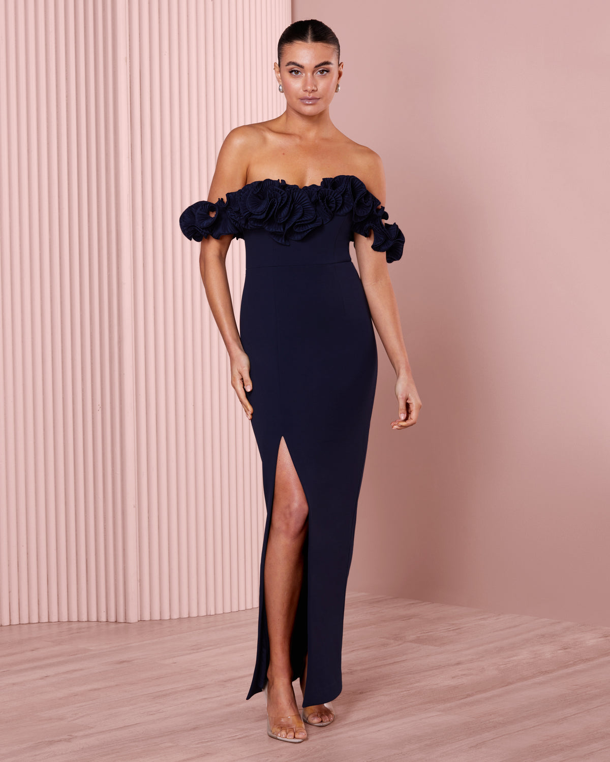 Ziva Frill Off Shoulder Gown