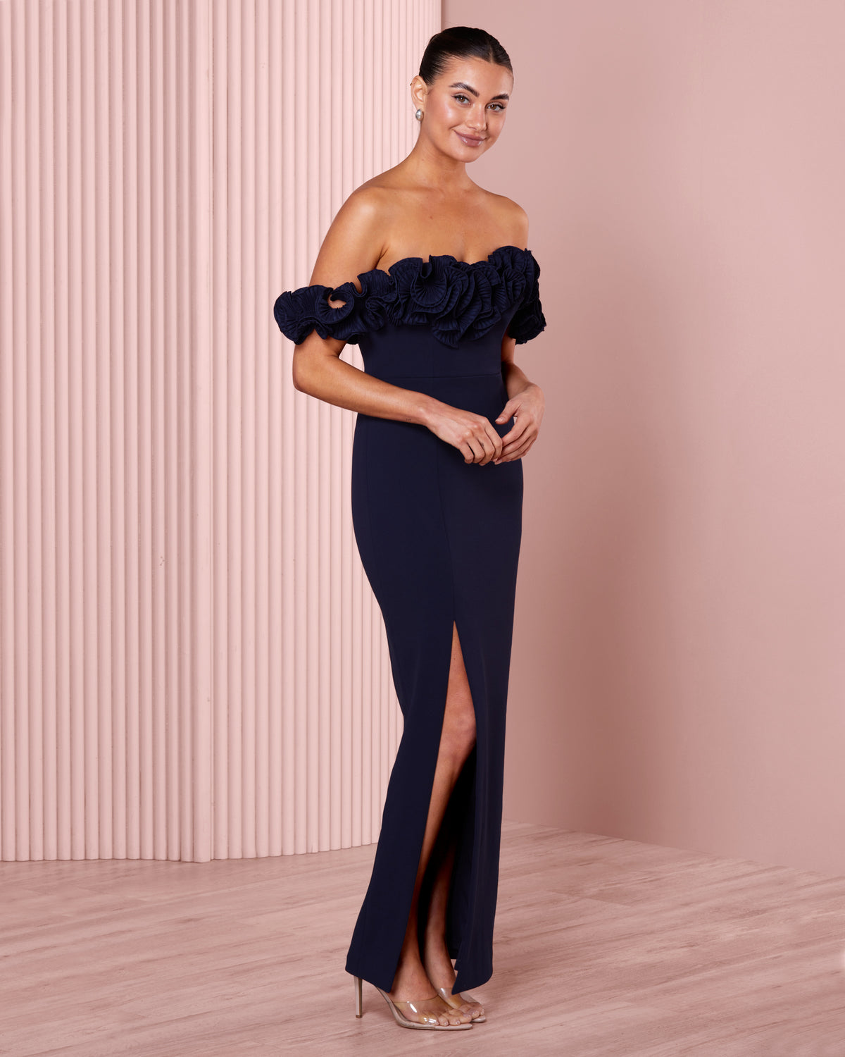 Ziva Frill Off Shoulder Gown