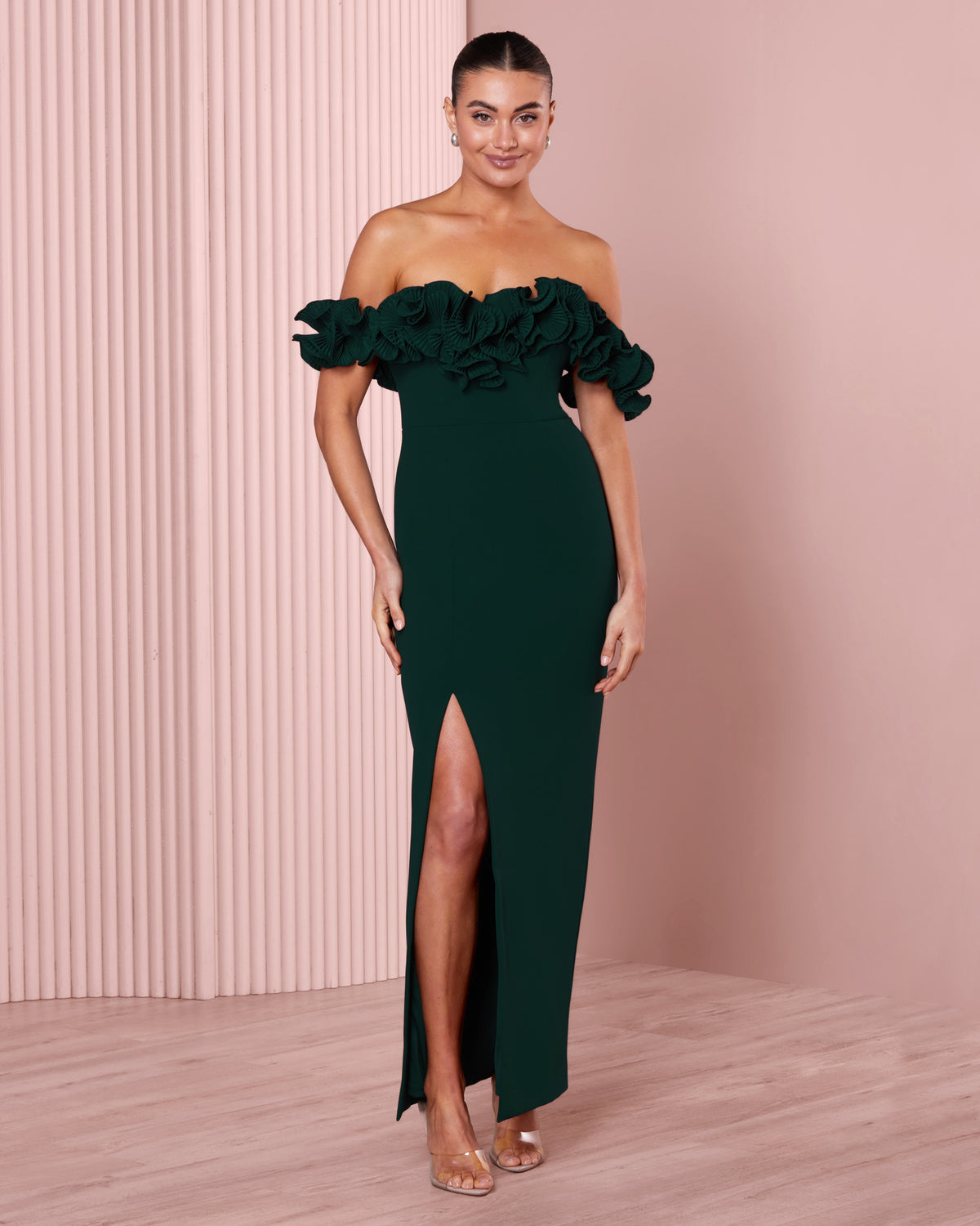 Ziva Frill Off Shoulder Gown