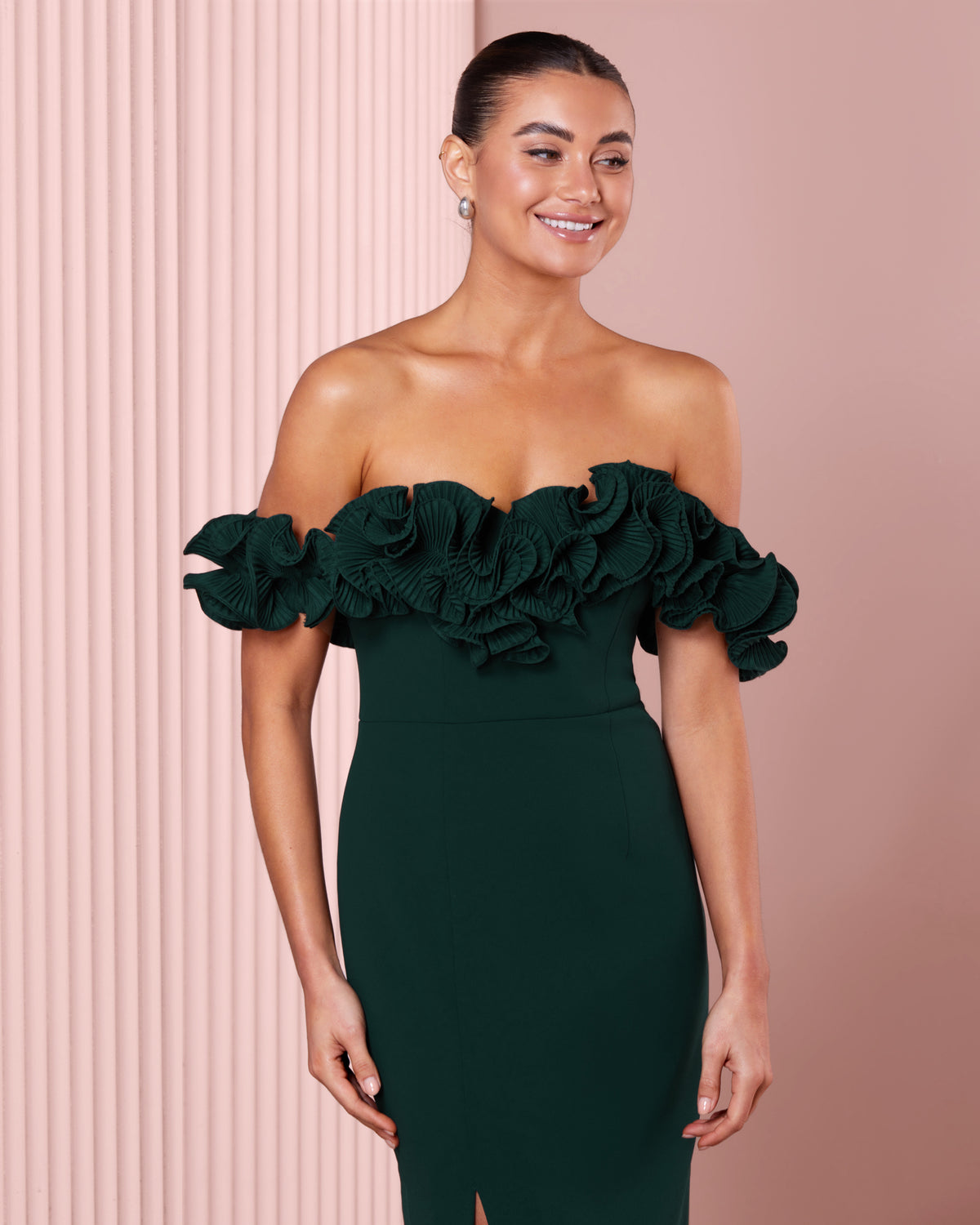 Ziva Frill Off Shoulder Gown