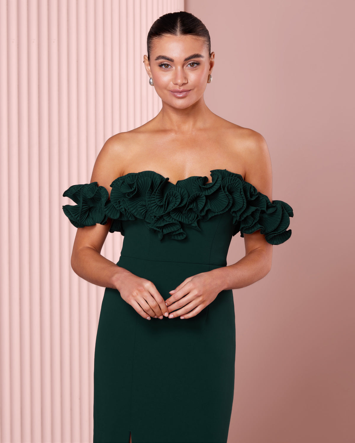 Ziva Frill Off Shoulder Gown