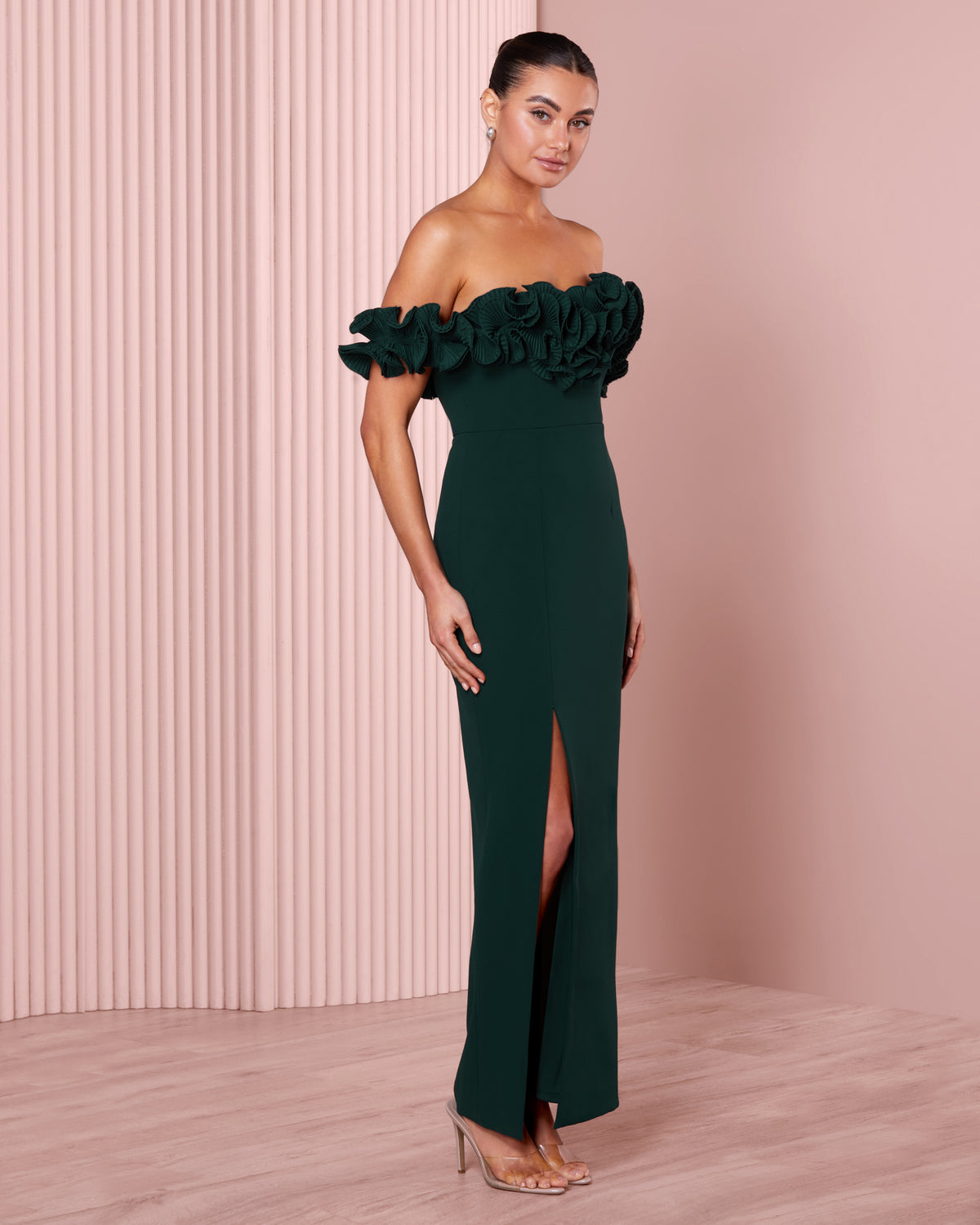 Ziva Frill Off Shoulder Gown