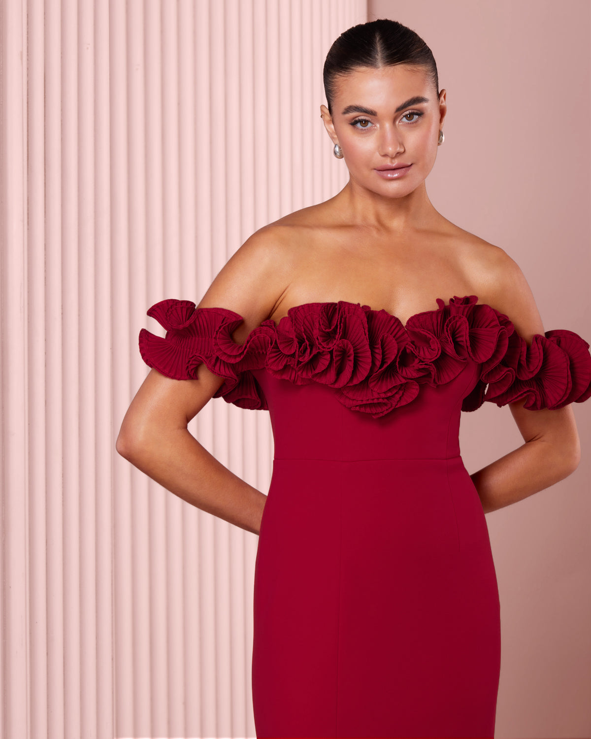 Ziva Frill Off Shoulder Gown