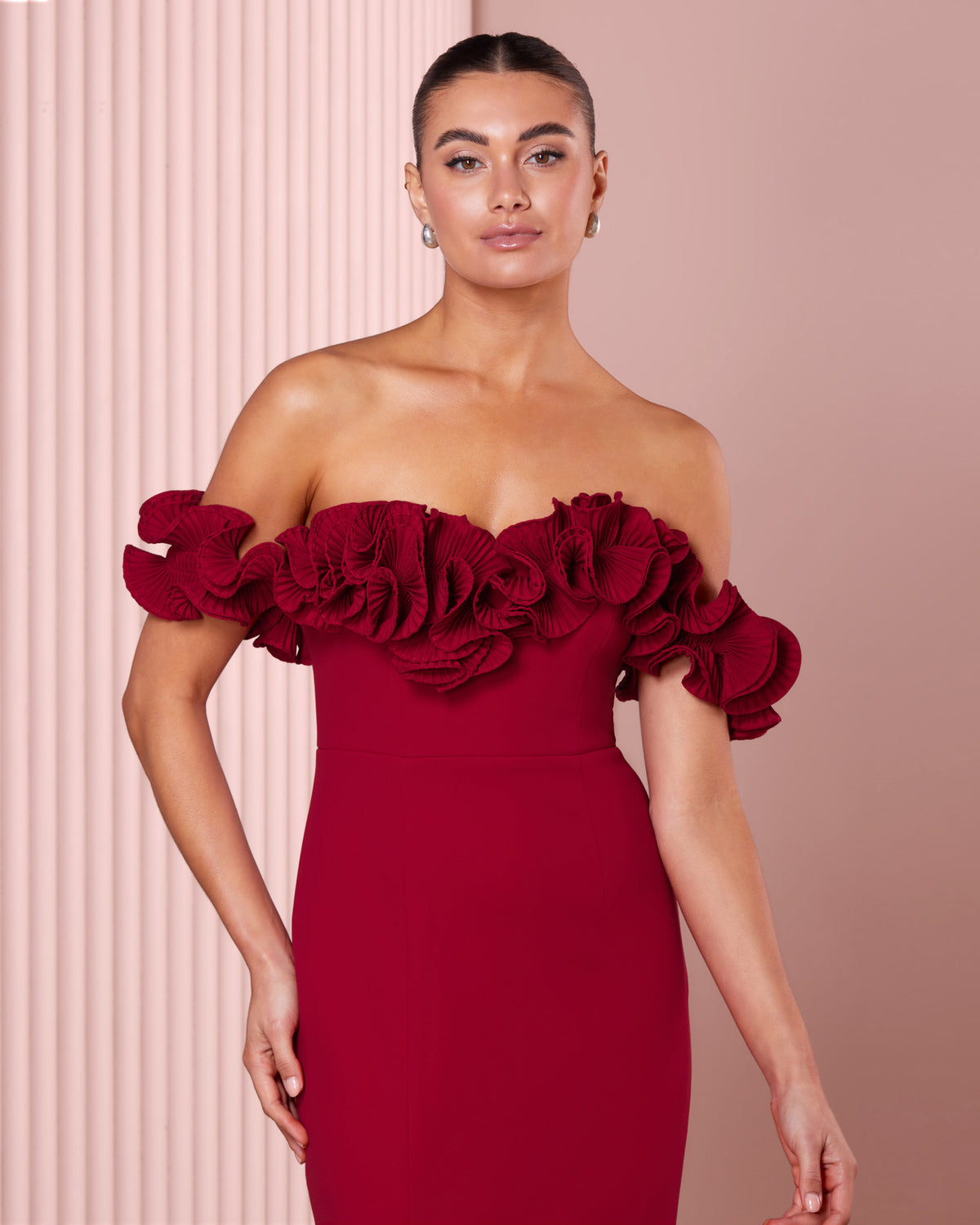 Ziva Frill Off Shoulder Gown