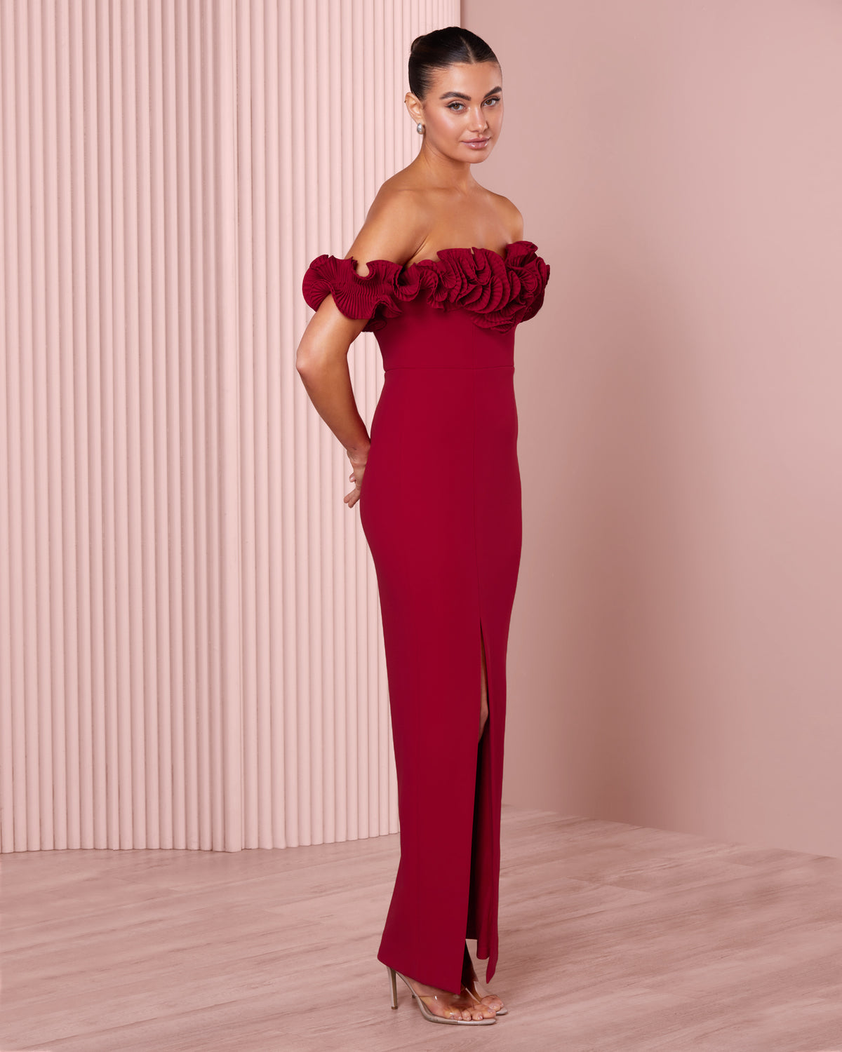 Ziva Frill Off Shoulder Gown