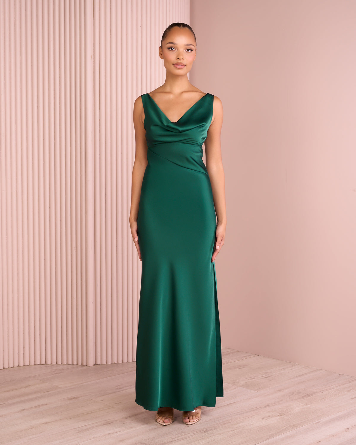 Ultra Cowl Neck Satin Gown