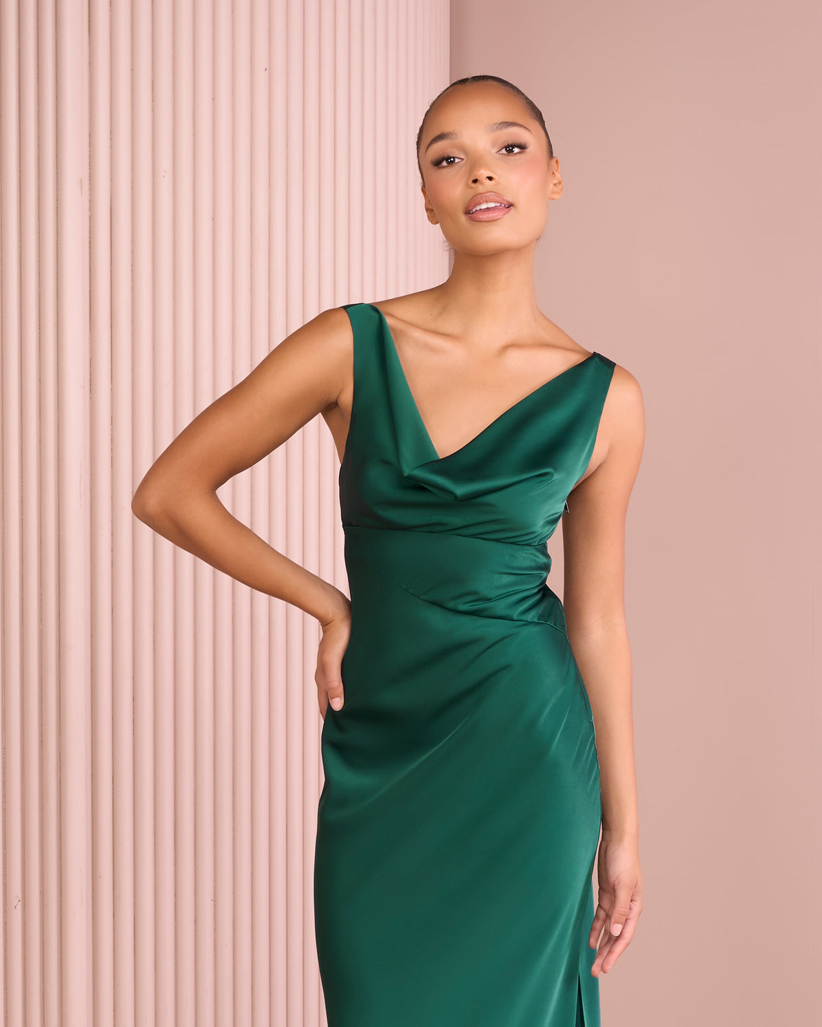 Ultra Cowl Neck Satin Gown