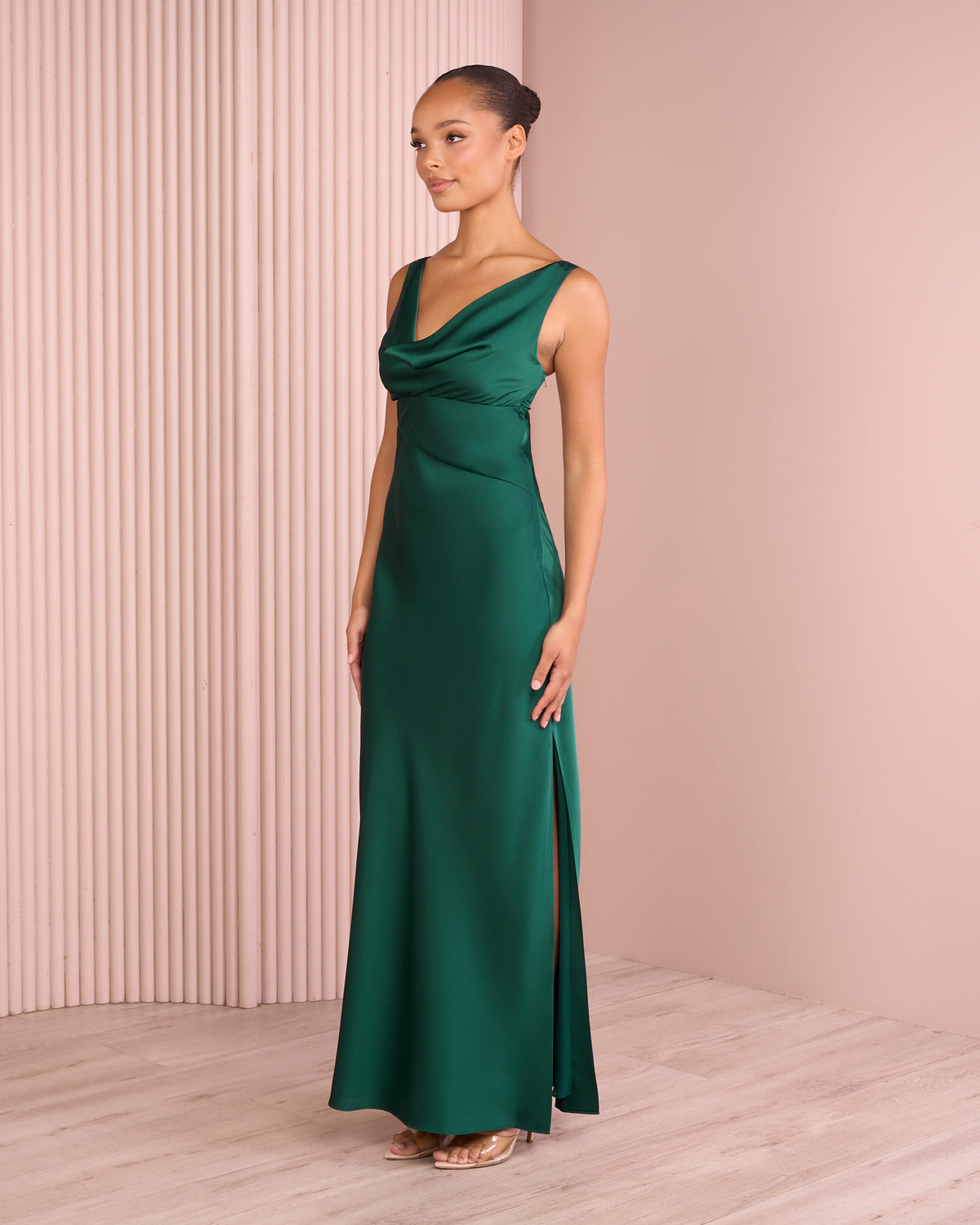 Ultra Cowl Neck Satin Gown