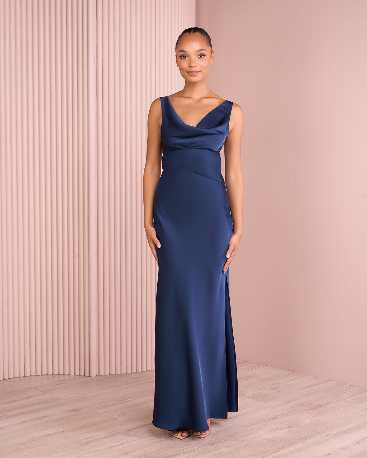 Ultra Cowl Neck Satin Gown