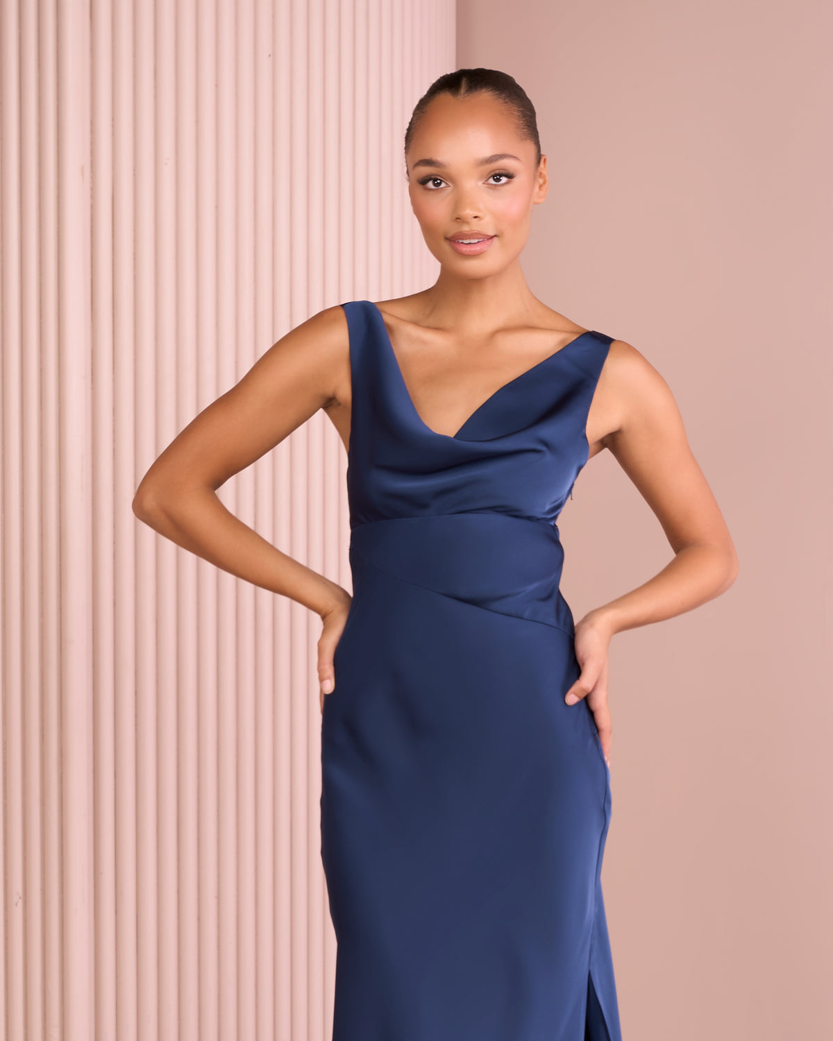 Ultra Cowl Neck Satin Gown