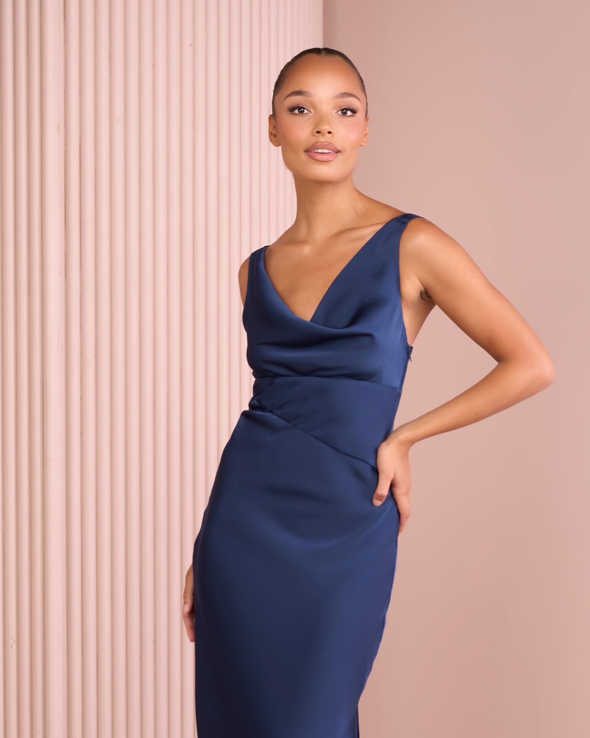 Ultra Cowl Neck Satin Gown