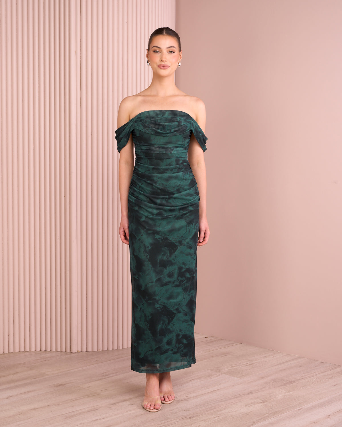 Deven Ruched Mesh Dress