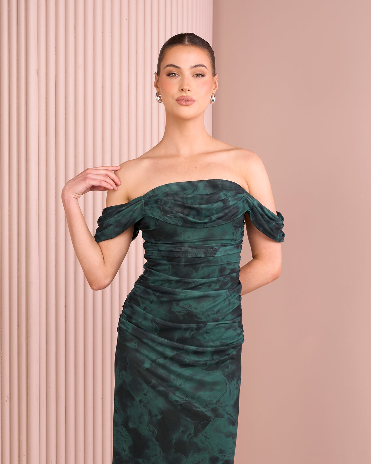 Deven Ruched Mesh Dress