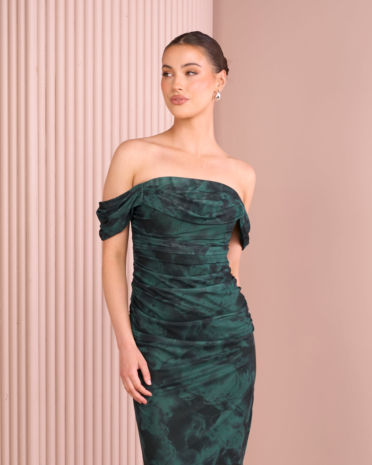 Deven Ruched Mesh Dress