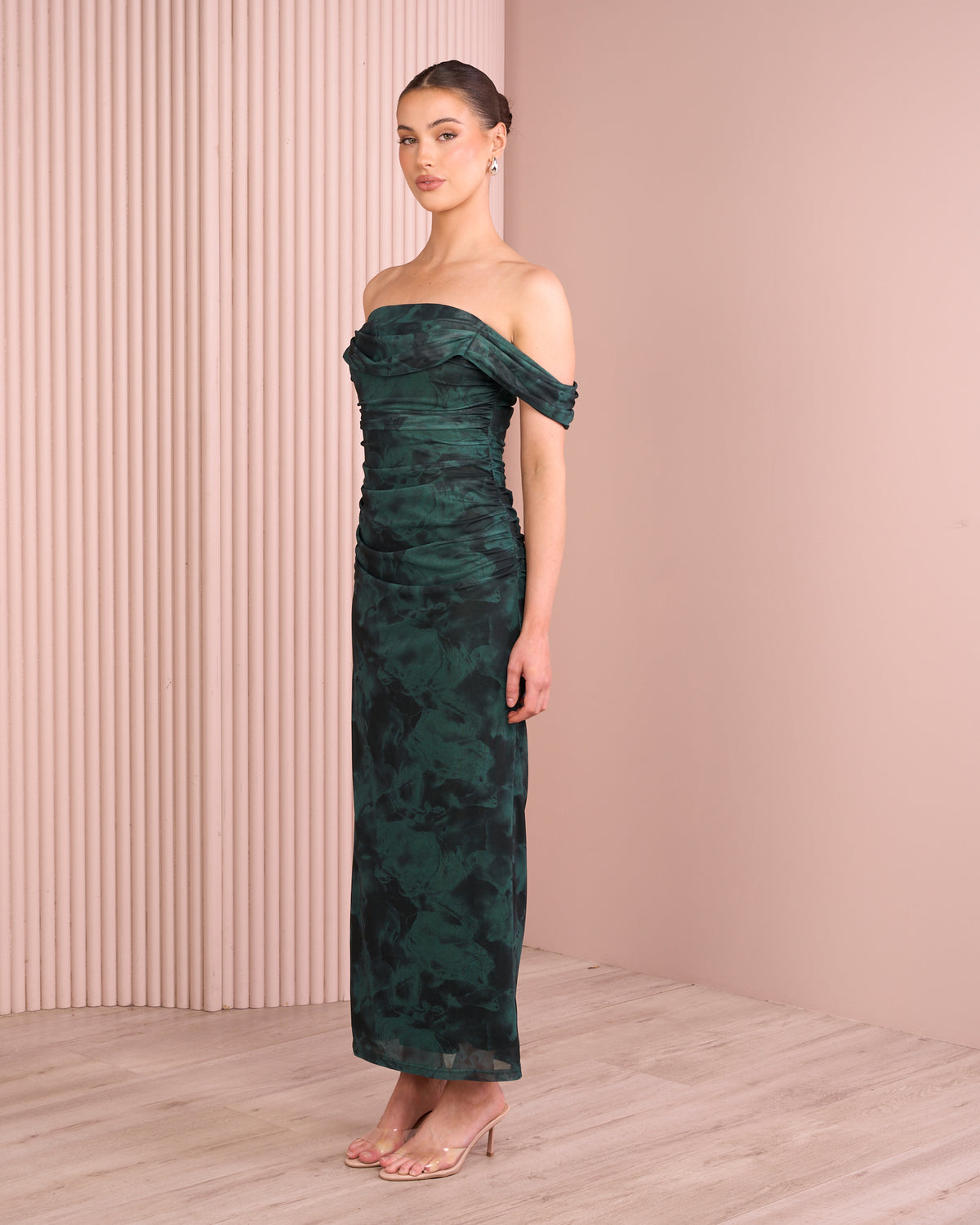 Deven Ruched Mesh Dress