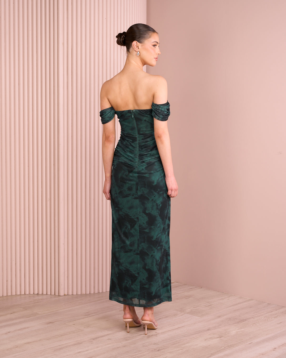 Deven Ruched Mesh Dress