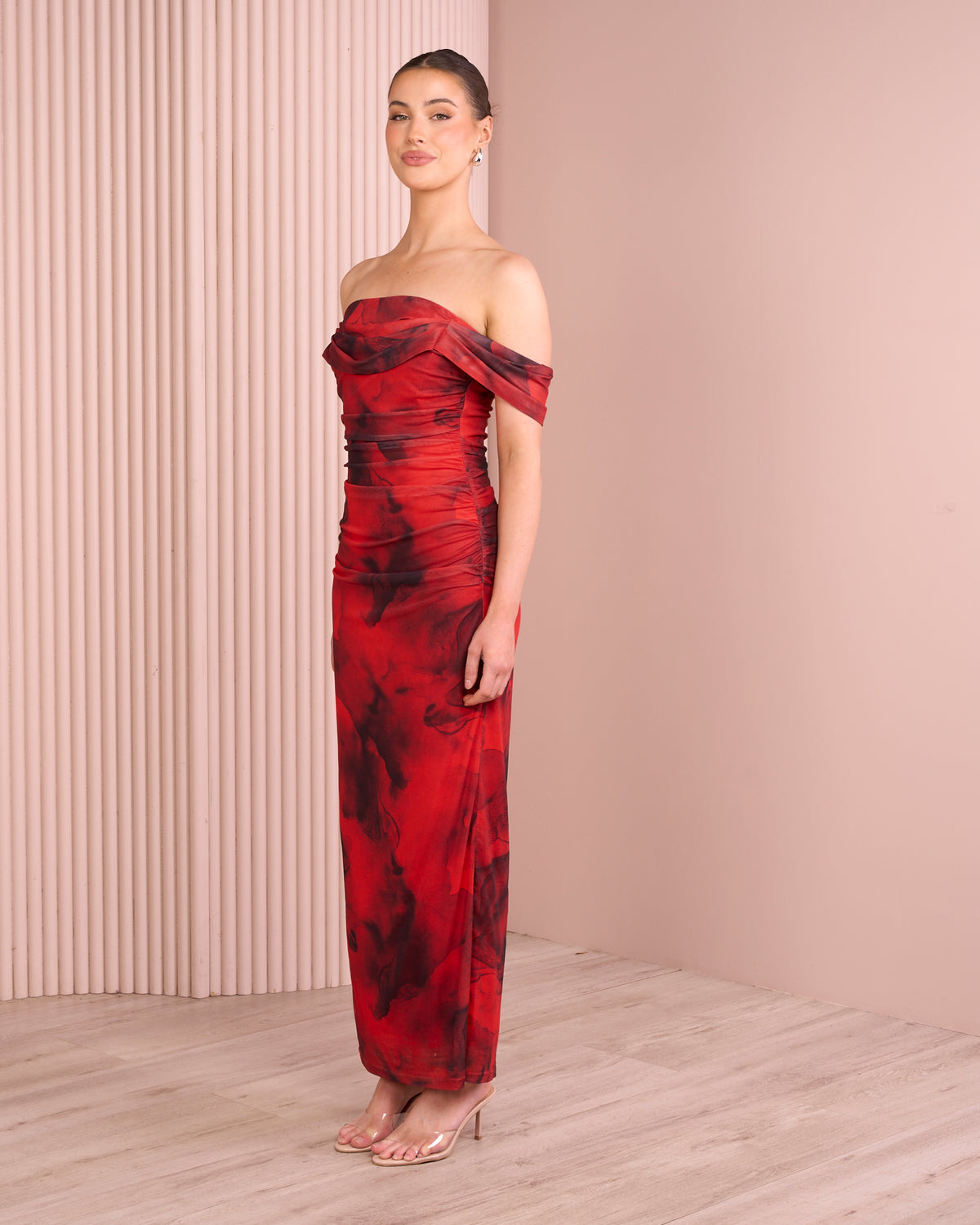 Aubree Ruched Mesh Midi Dress