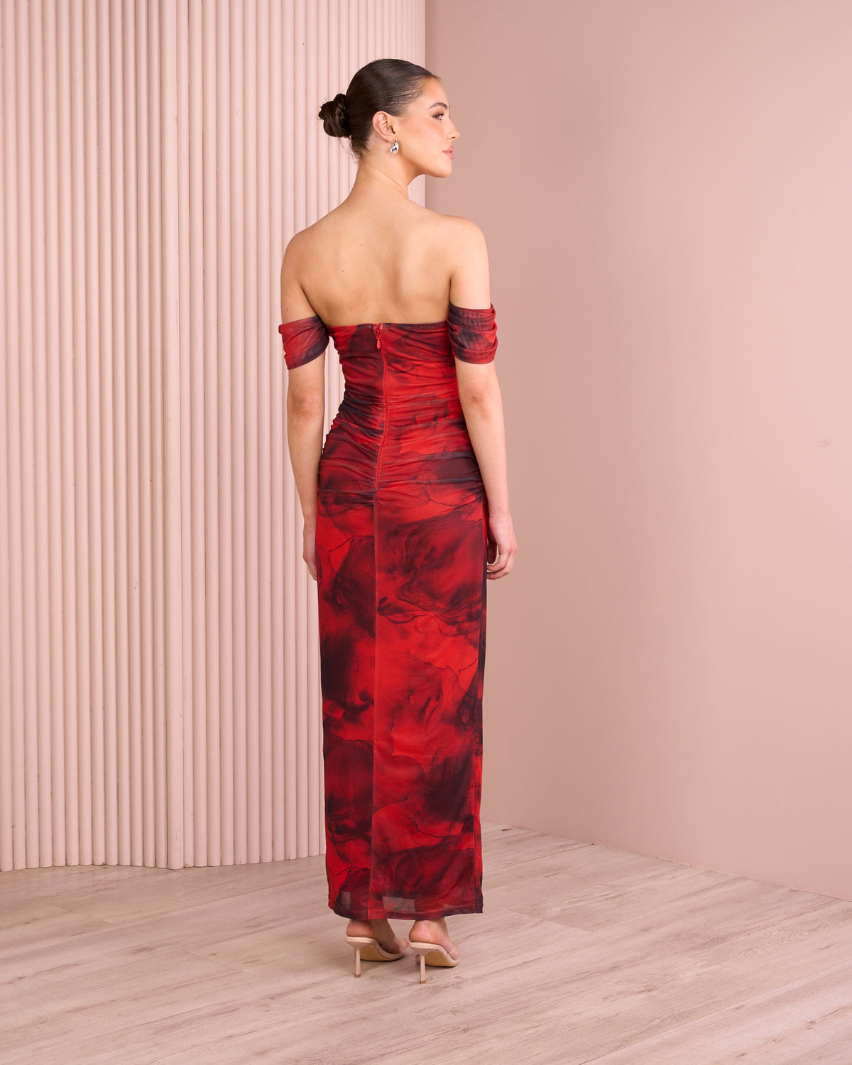 Aubree Ruched Mesh Midi Dress