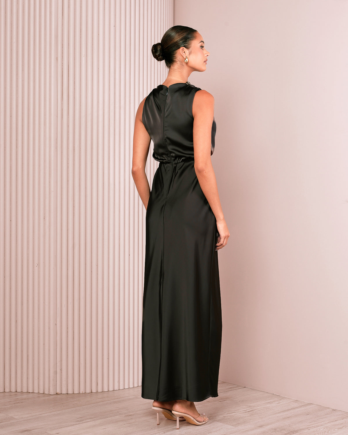 blouson maxi dress Satin Blouson Maxi Dress: Black M